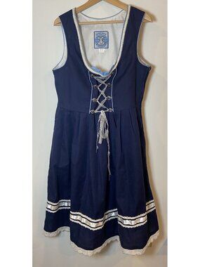 Dirndl World Dress Fit Flare German Oktoberfest Costume Navy White Lace Size 12